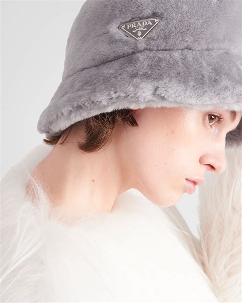 prada plaque hat|Cornflower Shearling Bucket Hat .